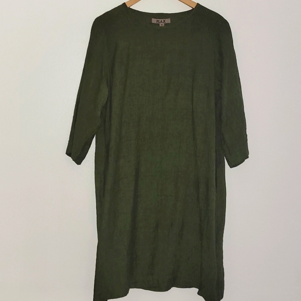 Green FLAX 100% Linen Dress, Small